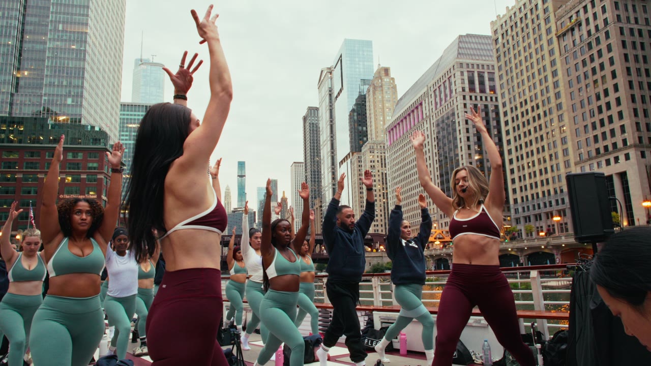 Mondays Collective Float and Flow, boat Pilates on the Chicago River